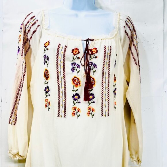 Classic BCBGMAXAZRIA Womens Long  Dress  Silk Ivery Off White Embroidered (#2) - Picture 9 of 12